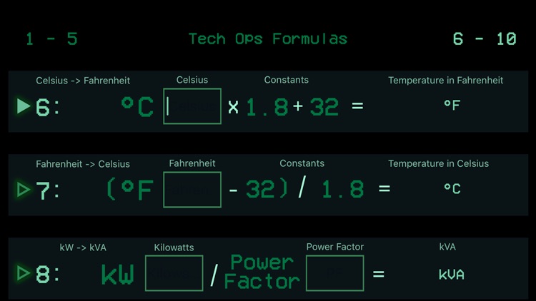Tech Ops Formulas
