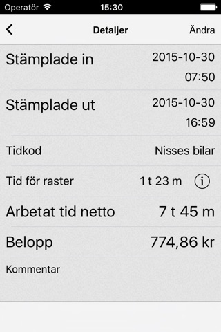 Tidkort screenshot 3