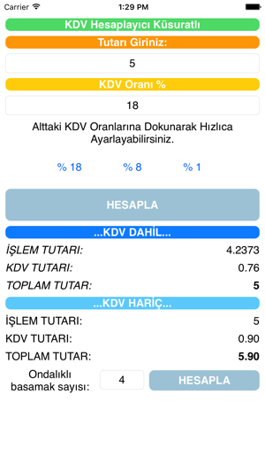 KDV Hesaplayıcı Küsuratlı