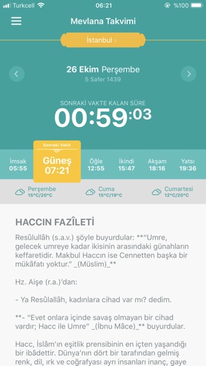 Mevlana Takvimi Namaz Vakti