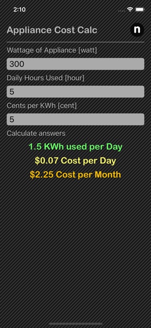 Appliance Cost Calculator