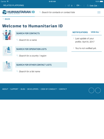 Humanitarian ID screenshot 2