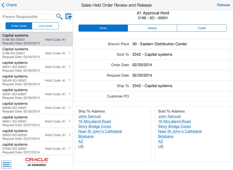 Sales Held Order Release JDEE1