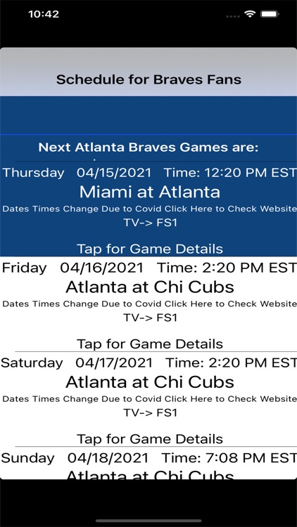 Schedule for Braves fans