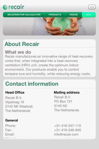 Recair heat recovery screenshot 2
