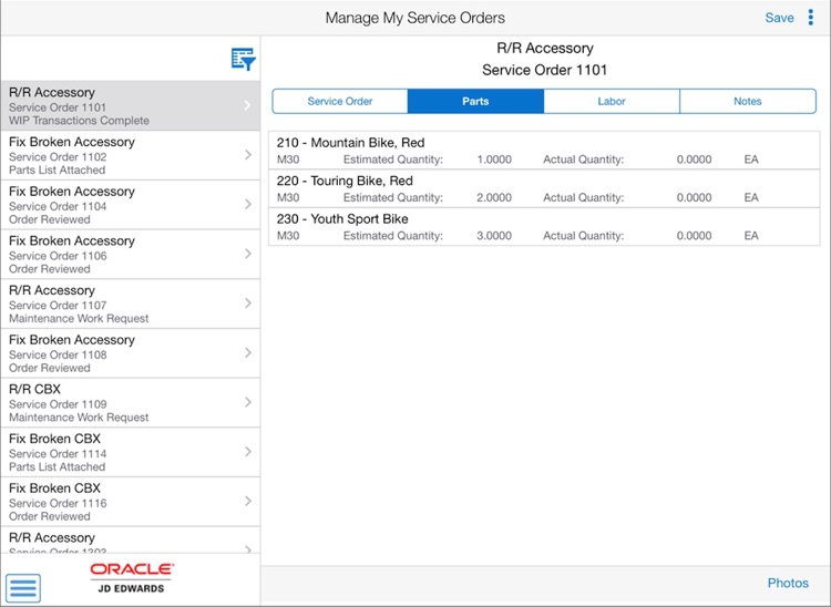 Manage My Service Orders Tablet for JDE E1