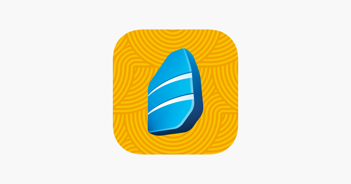  A screenshot of the Rosetta Stone app interface, which has a blue and yellow icon with a stone-like shape.