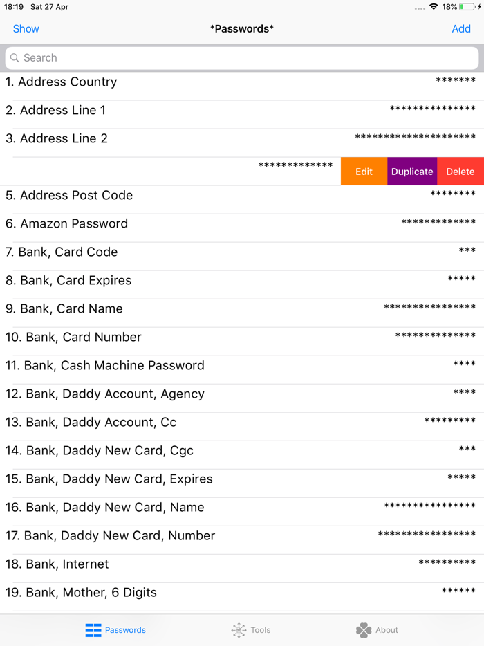 Passwords Select  Paste