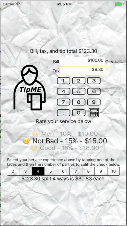 TipME Tip Calculator and Tab Splitter