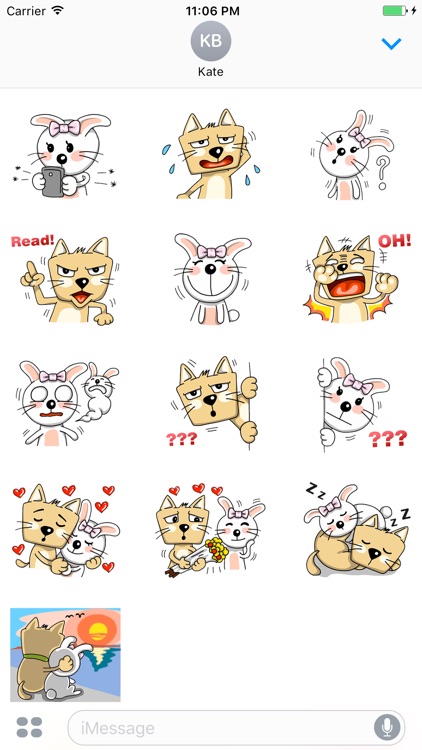 Couple Cat And Rabbit Funny English Sticker