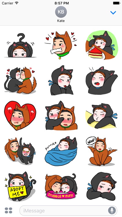 Dog Cat Love 3 Stickers Pack Text Message