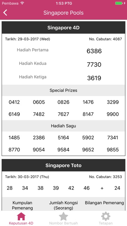 Singaporepools 4d result