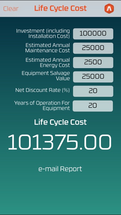 Life Cycle Cost Screenshots