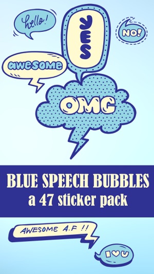 Blue Speech Bubble Words Text Sticker Pack(圖1)-速報App