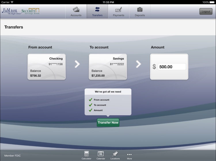 F&M Bank/Security Savings Bank for iPad screenshot-3
