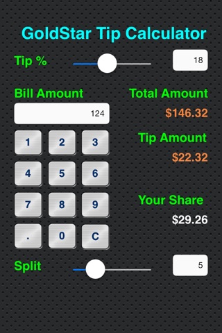 GoldStar Tip Calculator screenshot 2