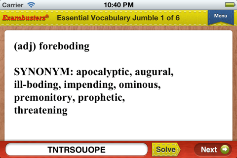 ACT Prep Verbal Vocabulary Flashcards Exambusters screenshot 2