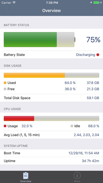 System Status Lite - CPU, battery, storage monitor