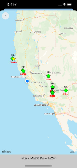 Screenshot des Erdbebennetzwerks