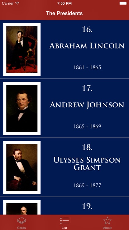 The Presidents - Flash Cards of US Presidents