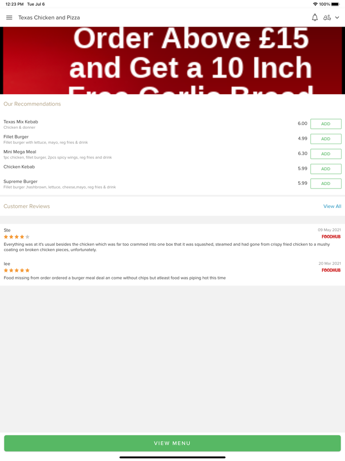 Texas chicken and pizza