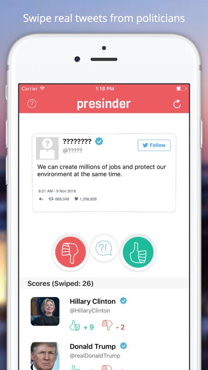 Presinder - Swipe on Politician Tweets