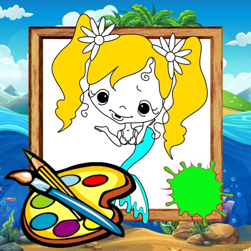 Mermaid Princess Girls Coloring Book Kids Game Icon