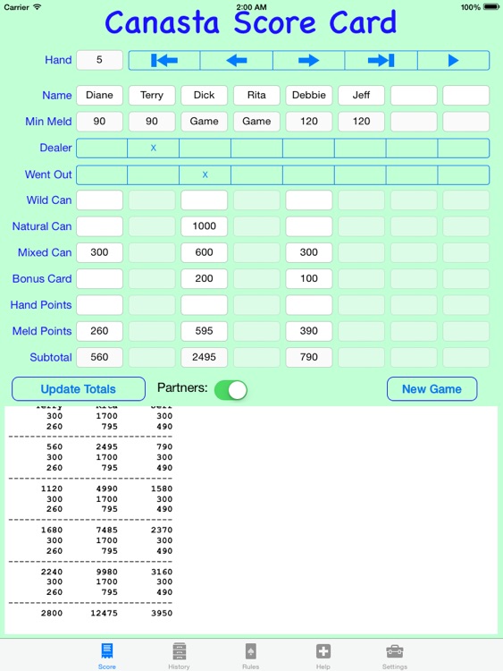Canasta Score Card