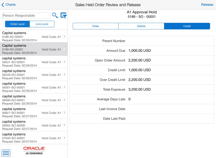 Sales Held Order Release JDEE1