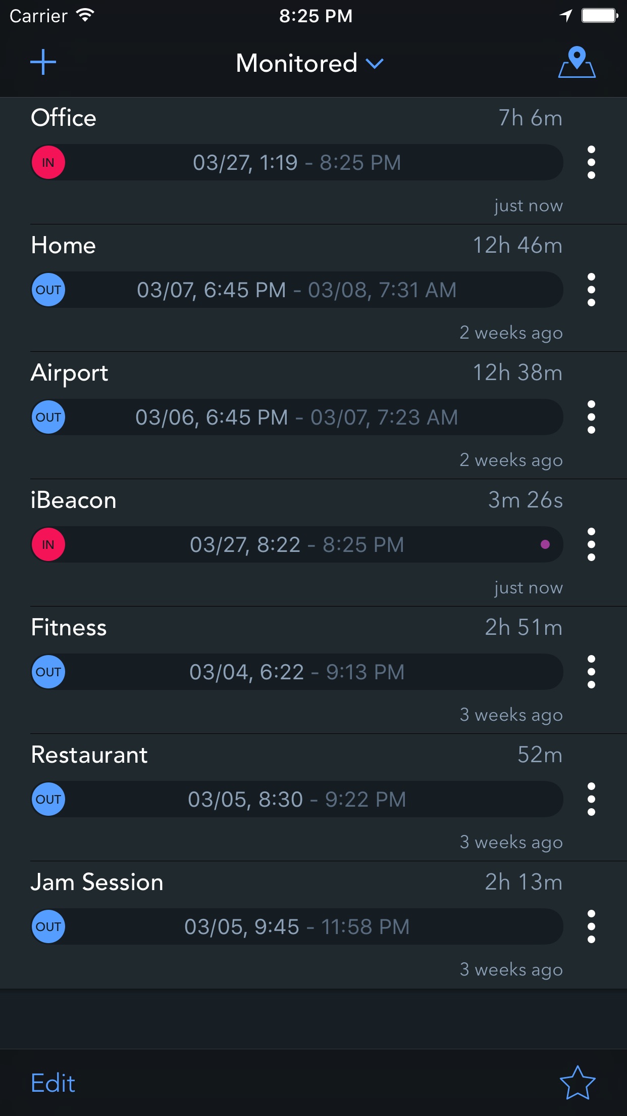 Screenshot do app Geofency Time Tracking