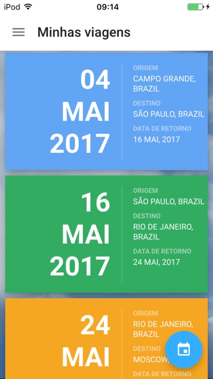 Calendário de Viagens