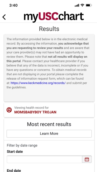 Keck Medicine myUSCchart screenshot 2