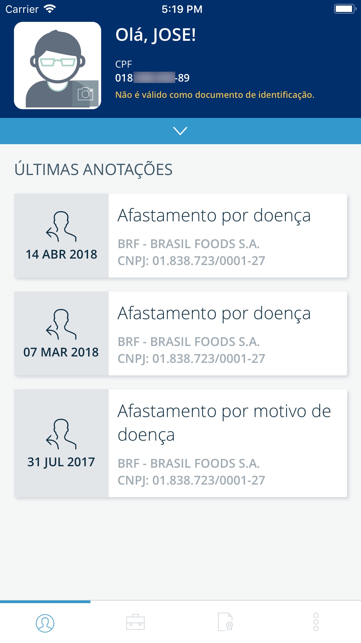 Screenshot do app CTPS Digital