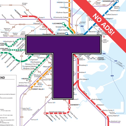 MBTA Boston T Map -- Ad Free