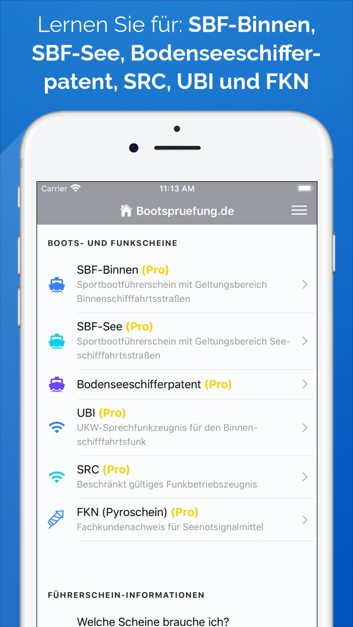 SBF Binnen, SBF See, BSP, SRC