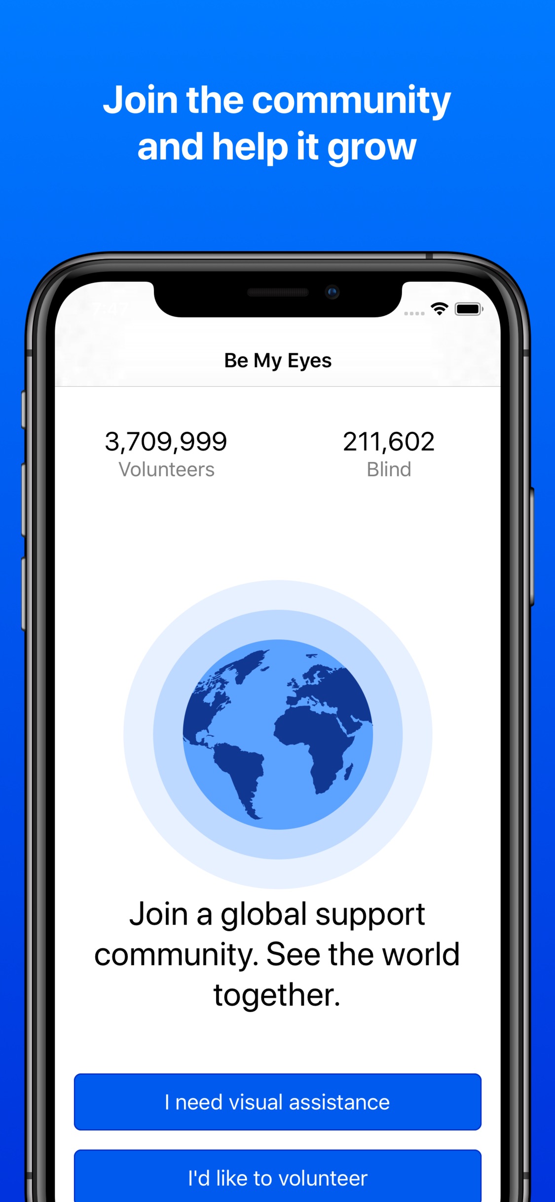 Screenshot do app Be My Eyes – Helping blind see