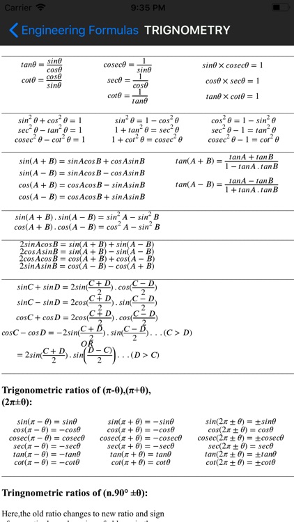 Engineering Math Formulas