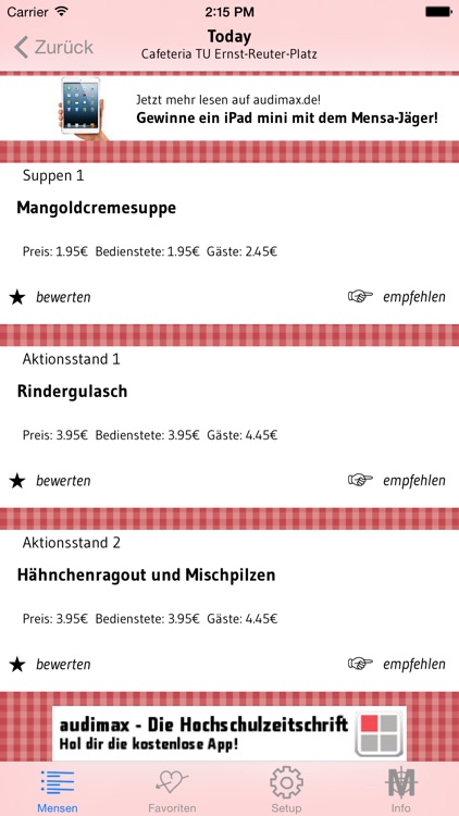 Mensa-Jäger: Mensa Speiseplan