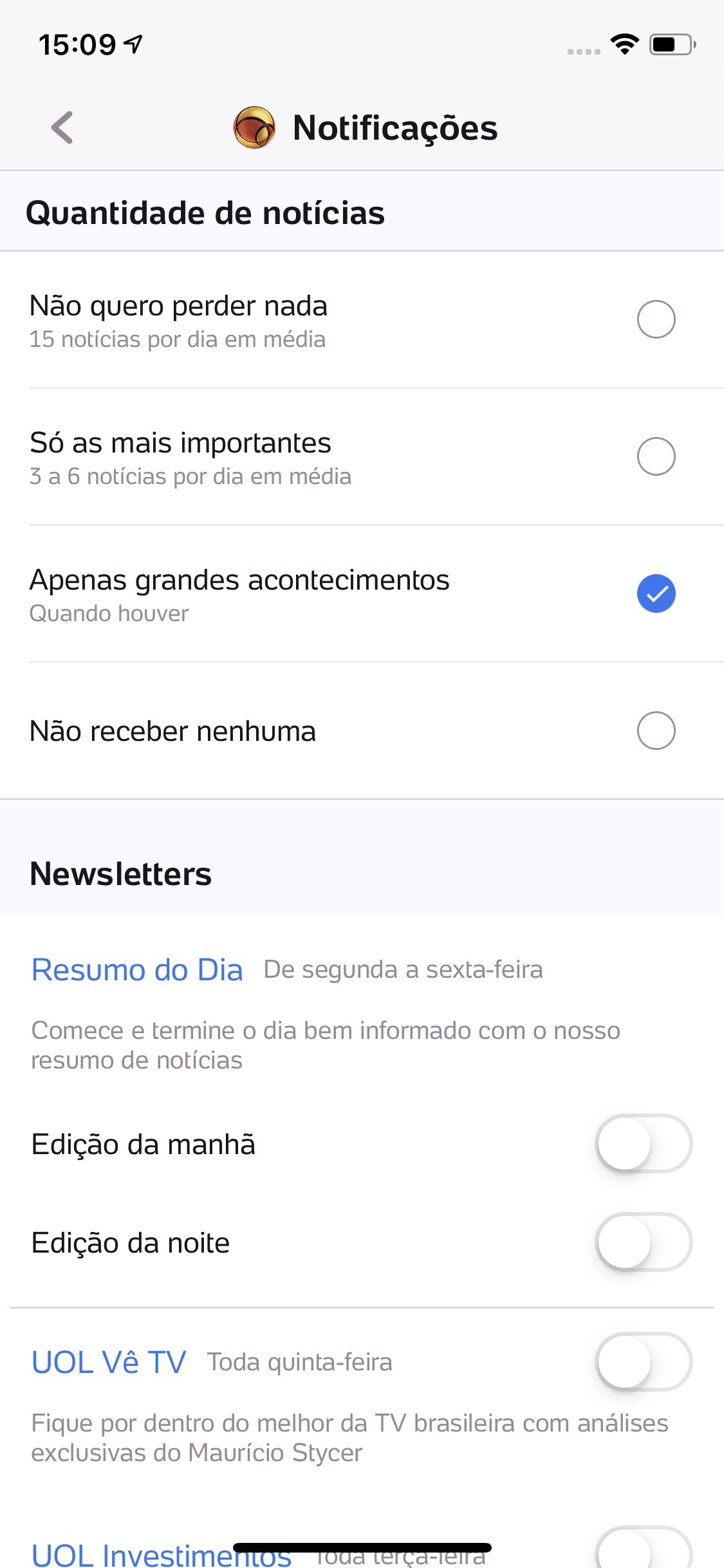 Screenshot do app UOL - Notícias em Tempo Real