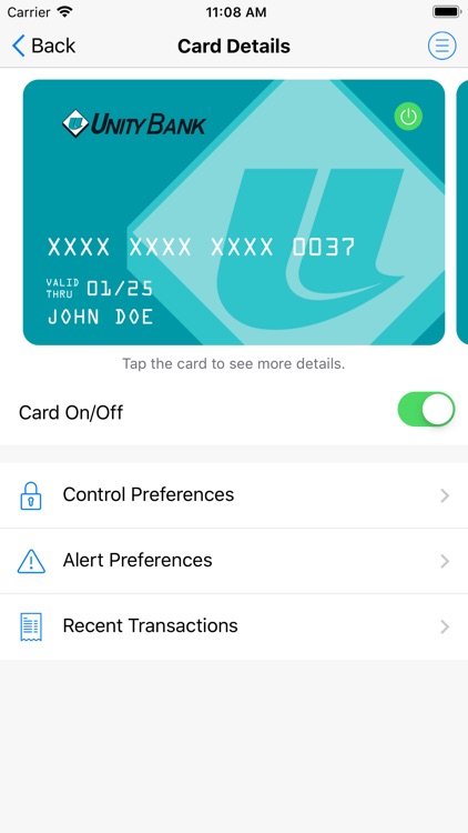 Unity Bank Card Control