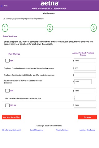 Aetna Plan Selection screenshot 4