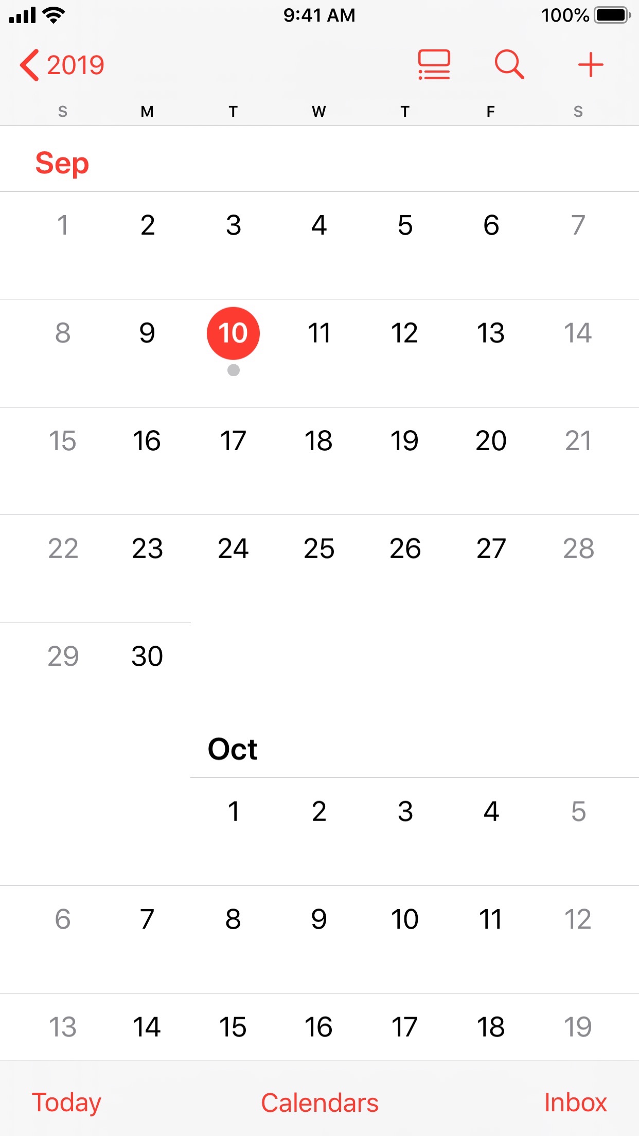 Screenshot do app Calendário