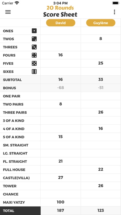 20 Rounds Score Sheet