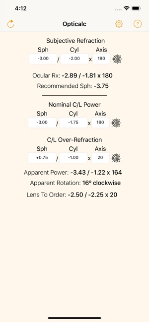 Opticalc Contact Lens Calc