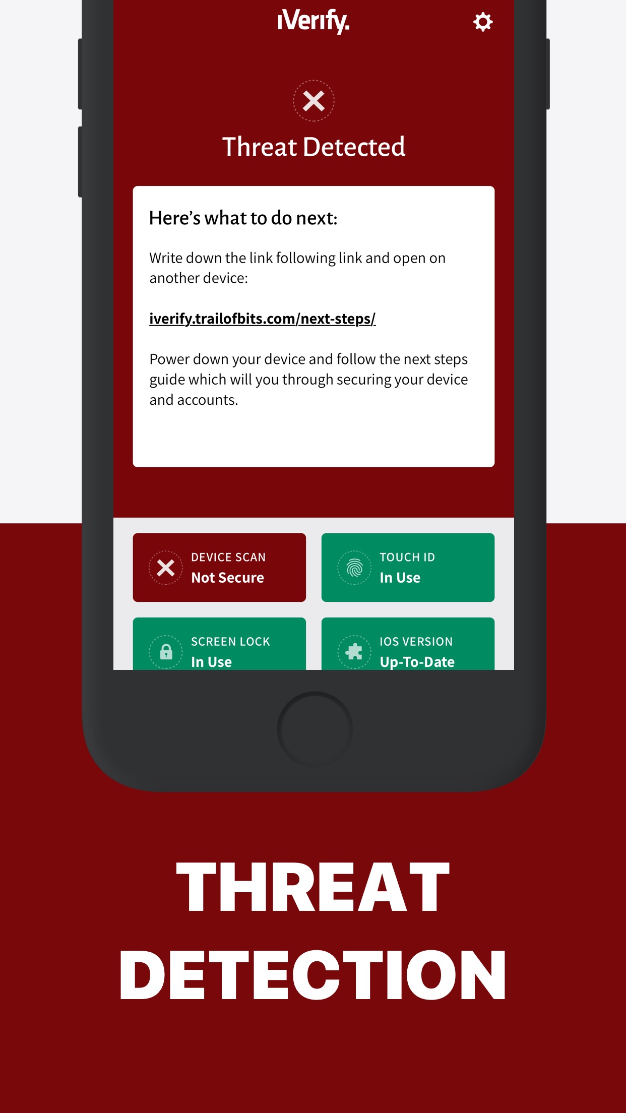 Screenshot do app iVerify. - Secure your Phone!