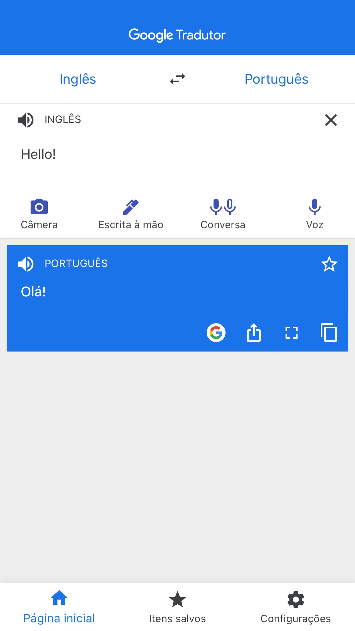 Screenshot do app Google Tradutor