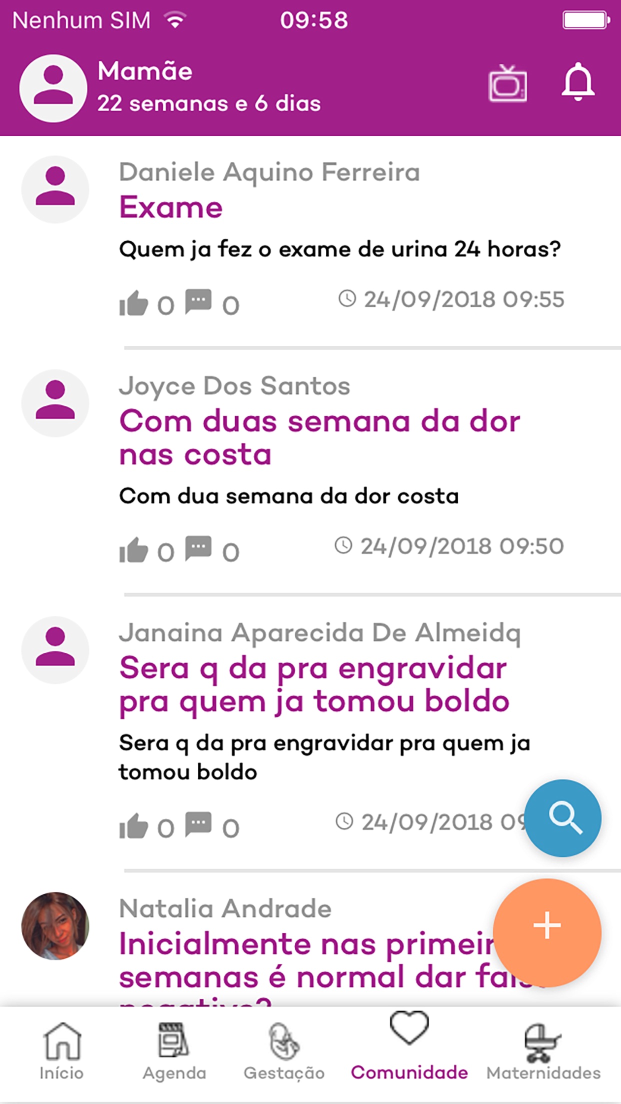 Screenshot do app Canguru Gravidez