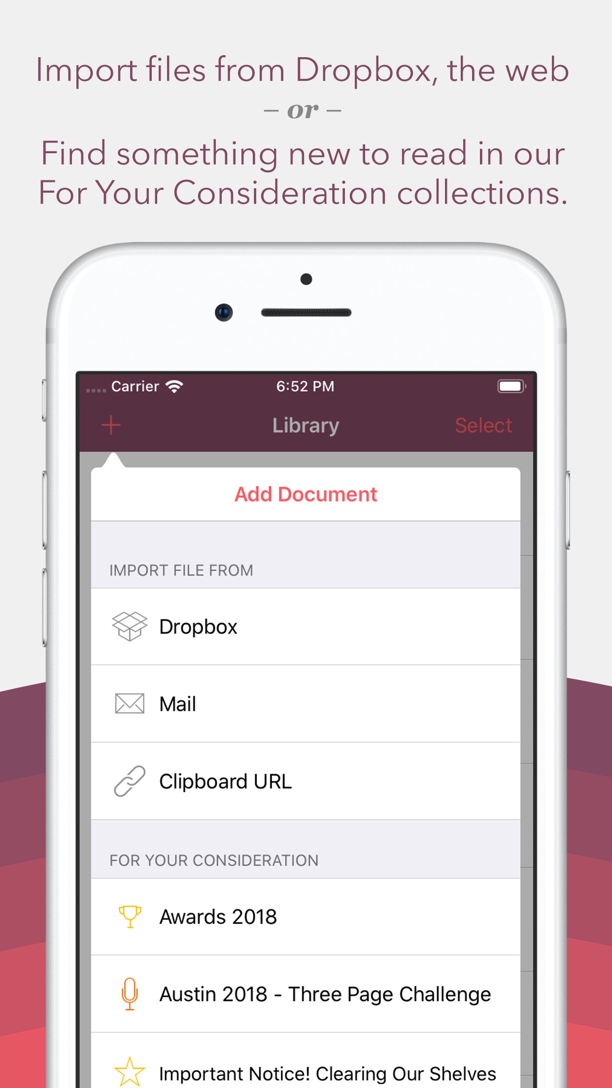 Screenshot do app Weekend Read