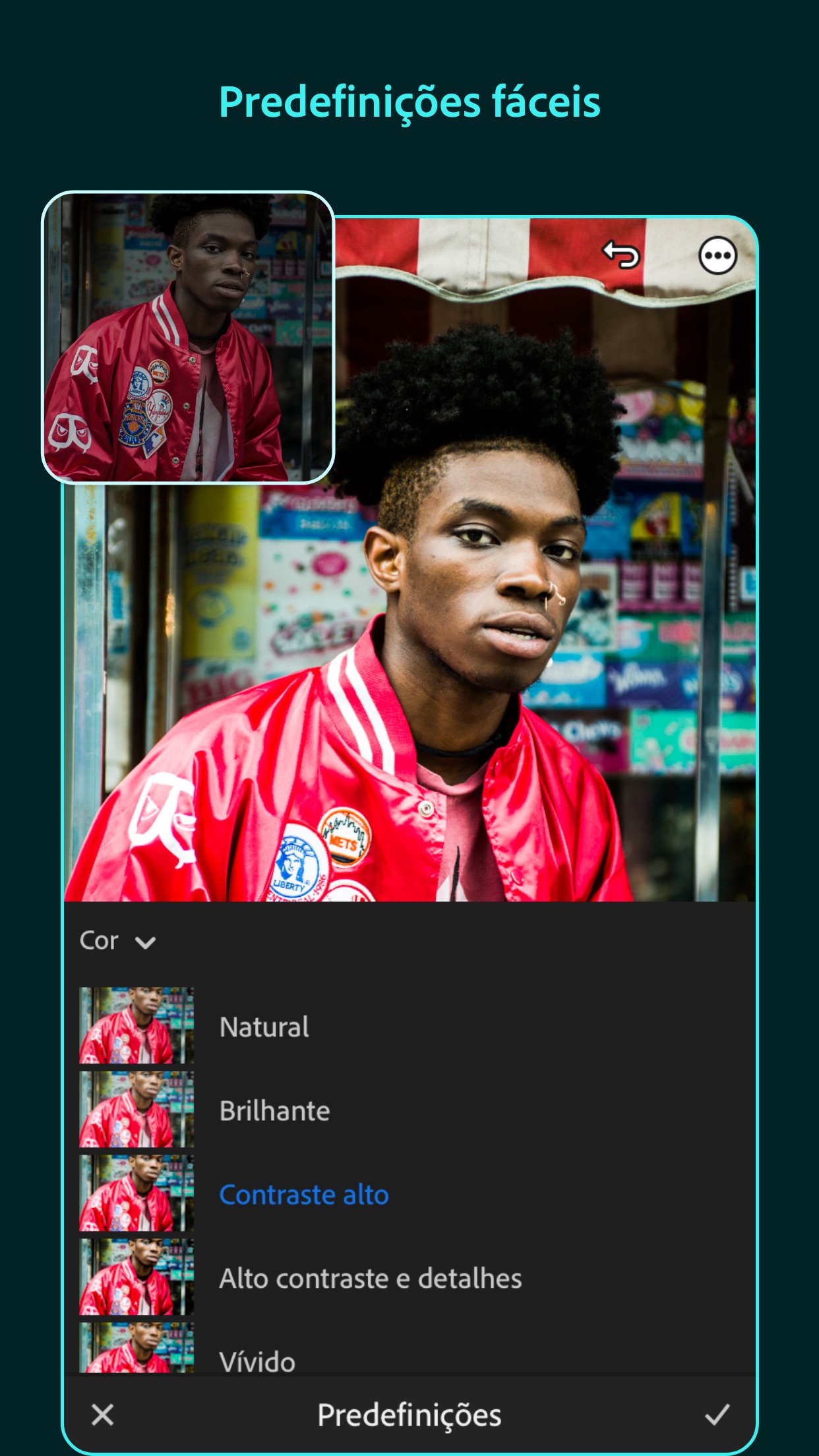 Screenshot do app Adobe Lightroom: Editar Fotos