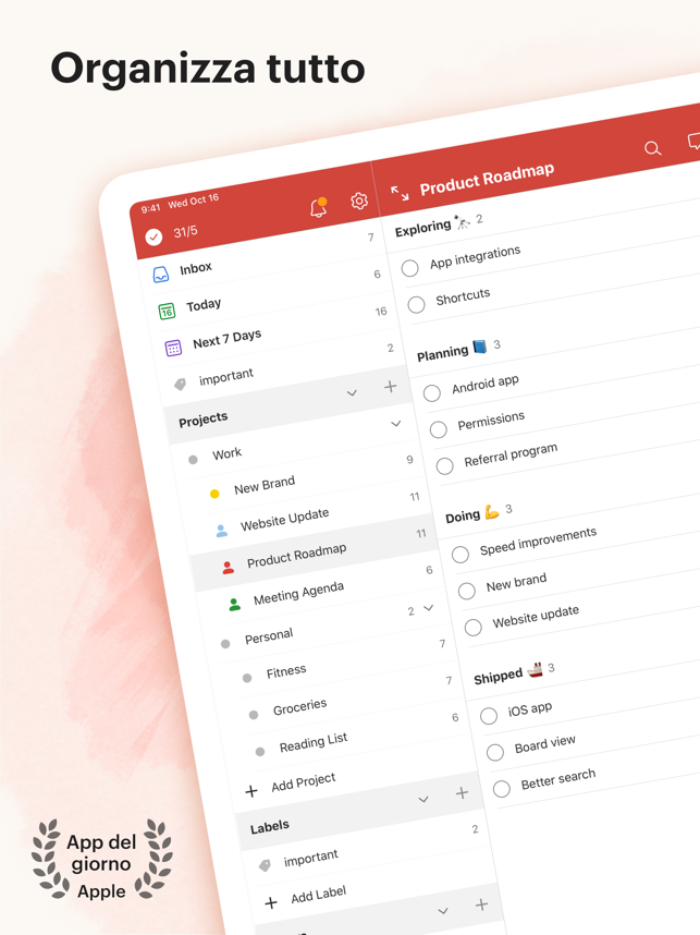 ‎Todoist: To-do list e attività Screenshot